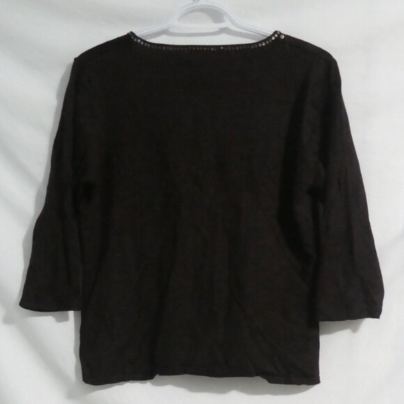 JESSICA | large | Brown V-Neck Sweater with Sequin & Sea Shell Floral Design - Picture 2 of 15